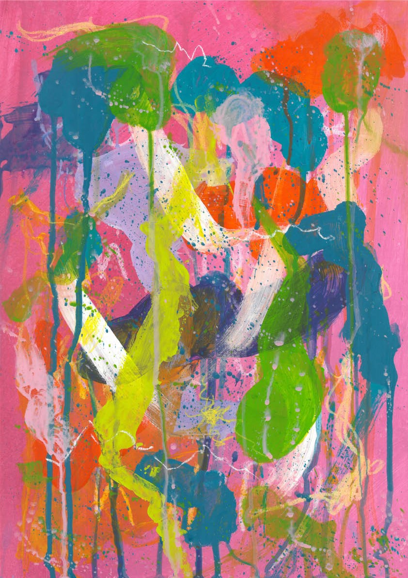 Pinkfarbener abstrakter Kunstdruck mit intensiver Ausdruckskraft und emotionalen Farbfeldern von Milena Zivkovic.