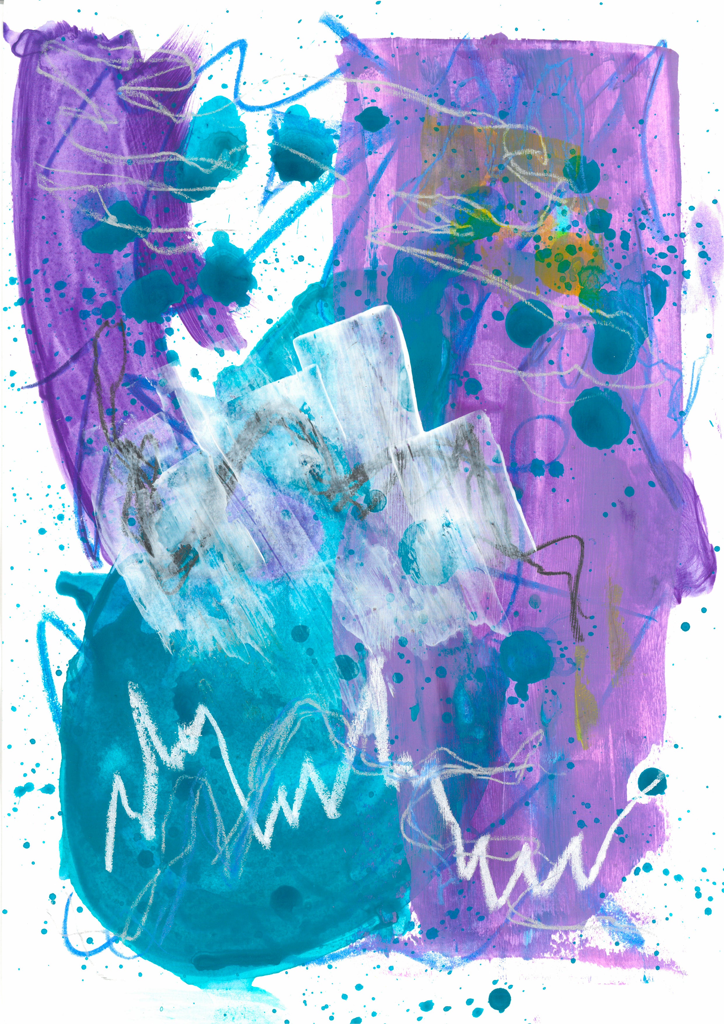 Abstrakter Kunstdruck in Blau und Lila mit harmonischen Formen und Farbfeldern, Art Print von Milena Zivkovic.