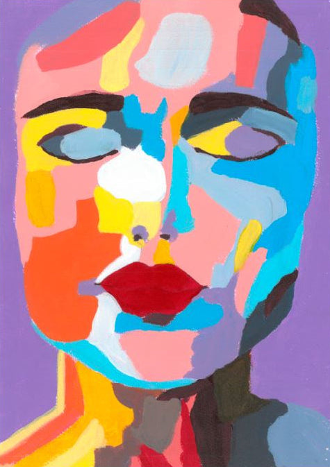Abstraktes Porträt einer Frau mit farbharmonischer Pop Art Komposition von Milena Zivkovic.